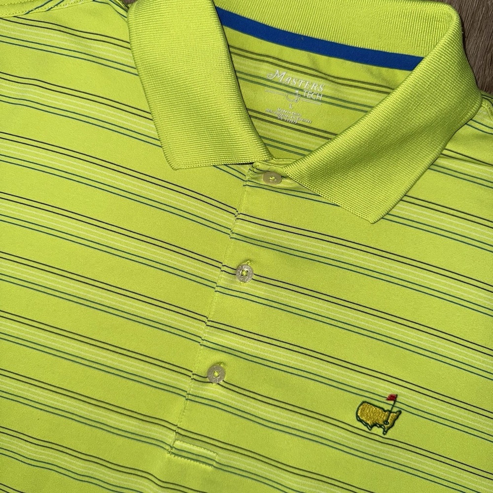 Masters Tech Polo Men's L Bright Green Yellow Striped Short Sleeve Performance
